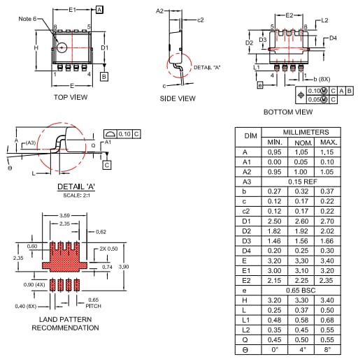機械図面 - onsemi NVTYS020N08HLパワーMOSFET